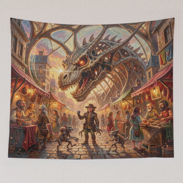 Item preview, Impasto Style – Surreal Fantasy Marketplace beneath the Skeletal Dragon Arch designed and sold by FotoworldEdel.