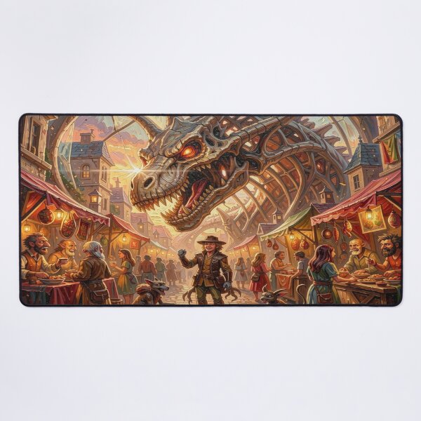 Item preview, Impasto Style – Surreal Fantasy Marketplace beneath the Skeletal Dragon Arch designed and sold by FotoworldEdel.