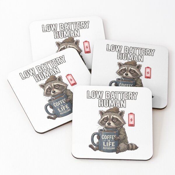 Item preview, Low Battery Human Funny Raccoon Coffee Lover Design designed and sold by PlumArtDesign.