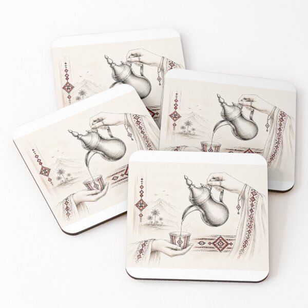 Item preview, Arabic Coffee & Sadu Heritage Line Art designed and sold by NUSKHAH UAE | Emirati Heritage Art.