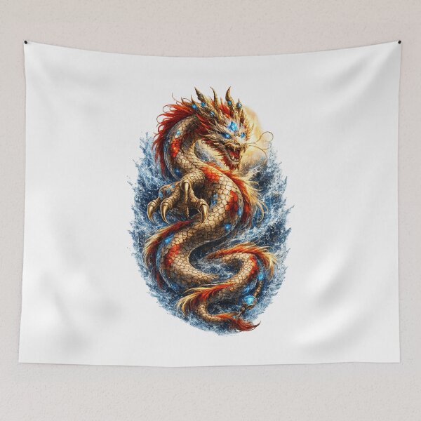 Item preview, Crystal Guardian Dragon – Japanese Koi Dragon Fantasy Art | Blue Crystal Eastern Dragon | Premium Back Print T-Shirt designed and sold by TravelJH.