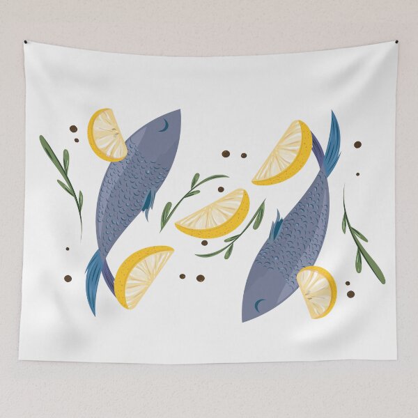 Item preview, Fish & Lemon | Mediterranean Food Illustration designed and sold by Mammoths.