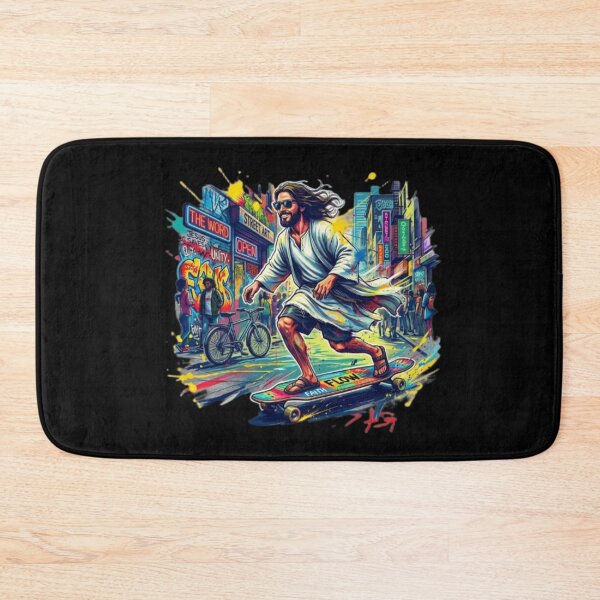 Item preview, Jesus Skateboarding - Funny Christian Skateboarding Humor Sarcastic Jesus Skating Longboard designed and sold by Sloyar.