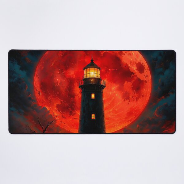 Item preview, Lighthouse with a huge red moon designed and sold by paulrommer.