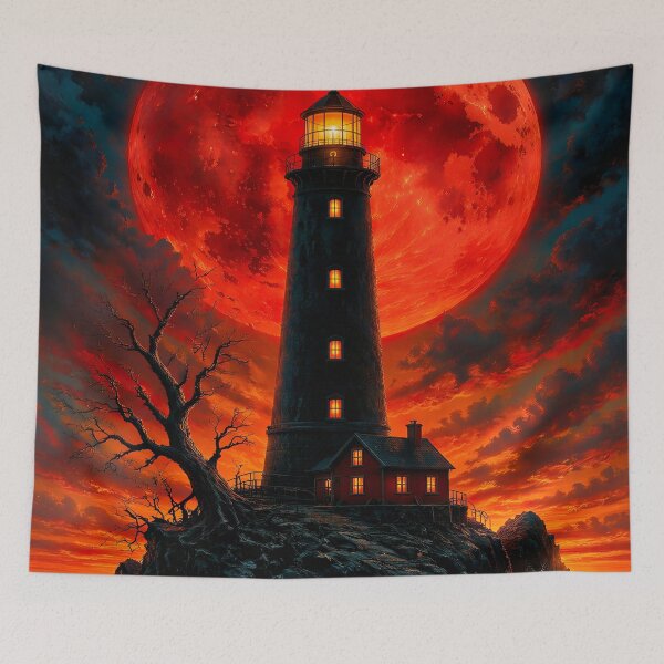 Item preview, Lighthouse with a huge red moon designed and sold by paulrommer.