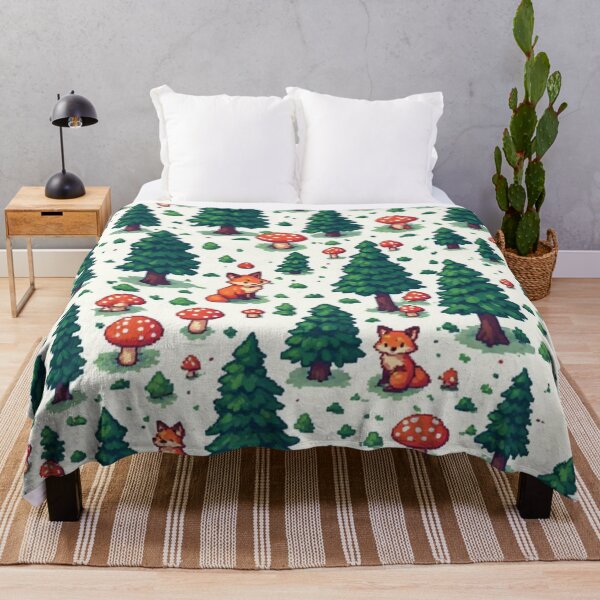 Item preview, Cozy Pixel Art Forest - Cute Fox & Mushroom Pattern designed and sold by thepixelcloset.