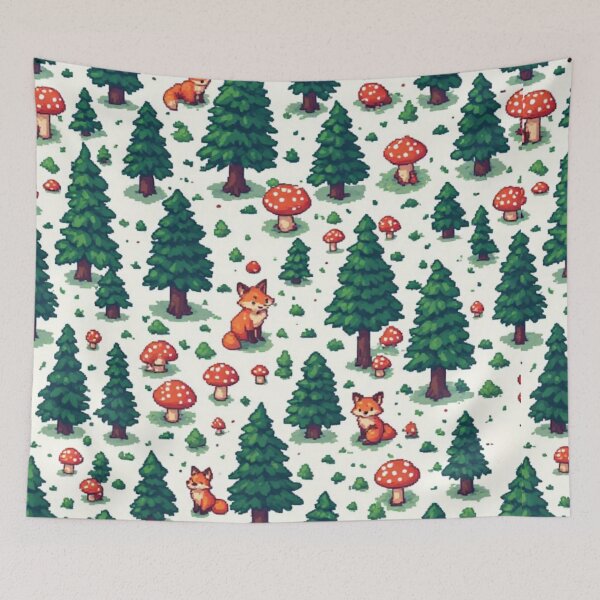 Item preview, Cozy Pixel Art Forest - Cute Fox & Mushroom Pattern designed and sold by thepixelcloset.
