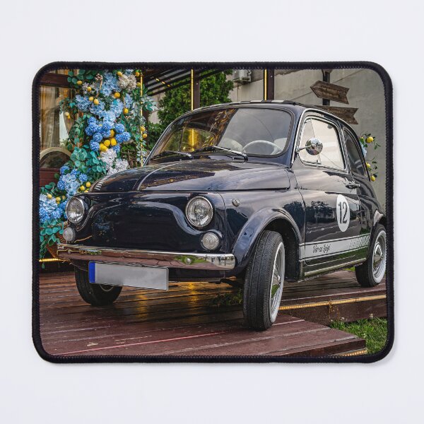 Item preview, Black Fiat 500 at Elegant Venue — Vintage Car Print designed and sold by Rabee Khalil Photography.