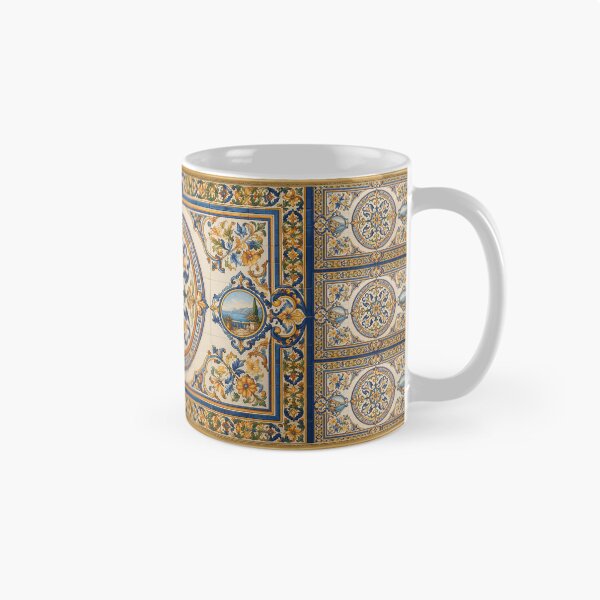Item preview, Mediterranean Majolica Tile Pattern | Elegant Spanish & Italian Ceramic Floral Mug Design designed and sold by Maulanarts Studio.