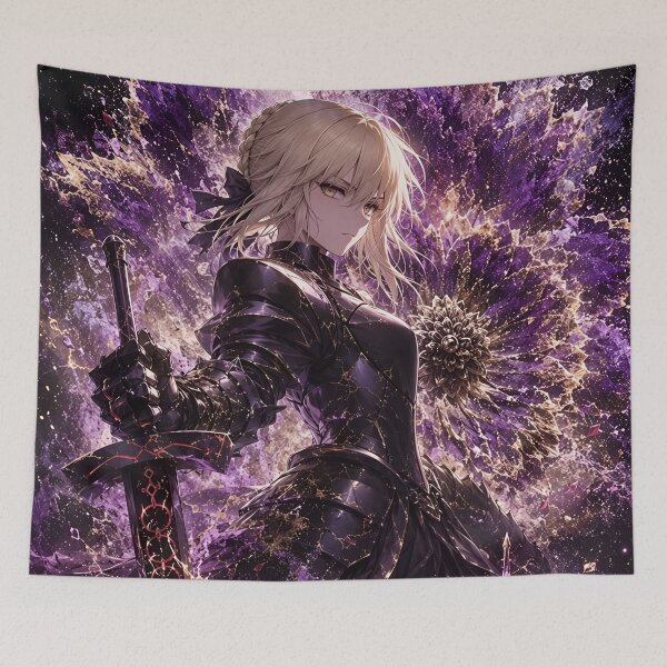 Item preview, Saber | Dark Armored Anime Knight | Purple Fantasy Sword Warrior Aesthetic Art Print designed and sold by Dyan4.