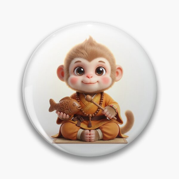 Item preview, Cute Chibi Baby Monkey Buddha Cultivation with Wooden Fish and Prayer Beads designed and sold by uegi.