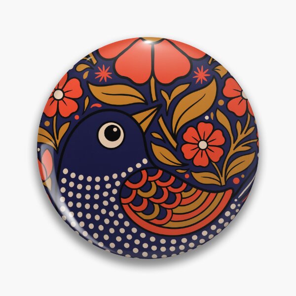 Item preview, Navy Folk Art Bird – Bold Botanical Art. By Filora Atelier  designed and sold by Filora Atelier | Bird Art.