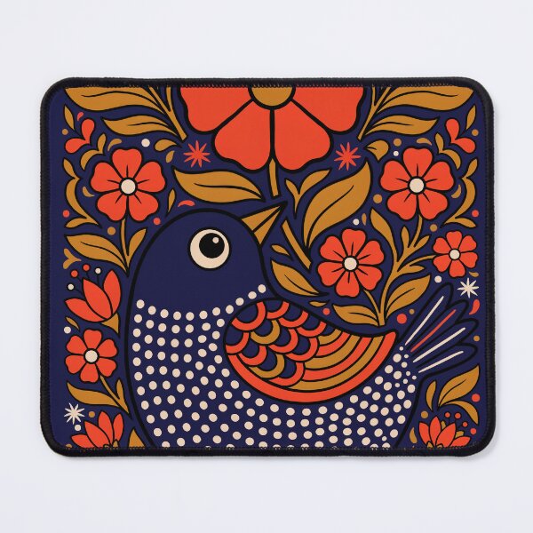 Item preview, Navy Folk Art Bird – Bold Botanical Art. By Filora Atelier designed and sold by Filora Atelier | Bird Art.