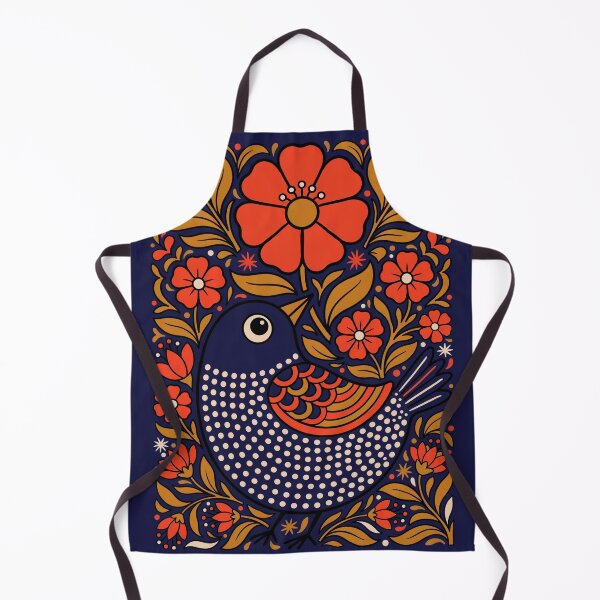 Item preview, Navy Folk Art Bird – Bold Botanical Art. By Filora Atelier designed and sold by Filora Atelier | Bird Art.