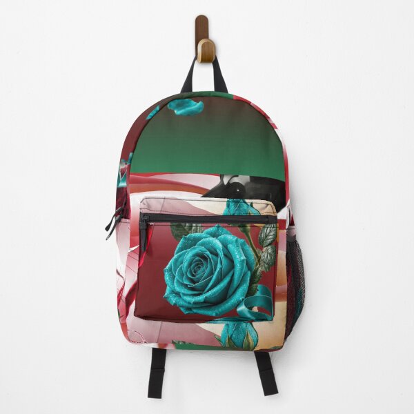 Item preview, Luxury Red Wine Glass with Teal Roses designed and sold by Black Signal.