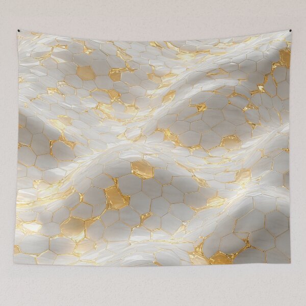 Item preview, White and Gold Hexagon Wave Abstract Marble Pattern designed and sold by Aimaniia666.