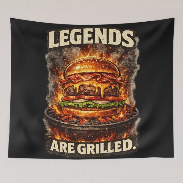 Item preview, Legends Are Grilled: BBQ Fire Campfire Cheeseburger Vintage Art designed and sold by irfanshikh.