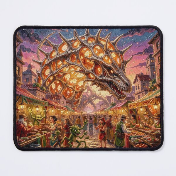 Item preview, Impasto Style – Surreal Fantasy Marketplace beneath the Skeletal Dragon Arch designed and sold by FotoworldEdel.