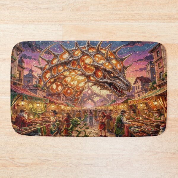 Item preview,  Impasto Style – Surreal Fantasy Marketplace beneath the Skeletal Dragon Arch designed and sold by FotoworldEdel.