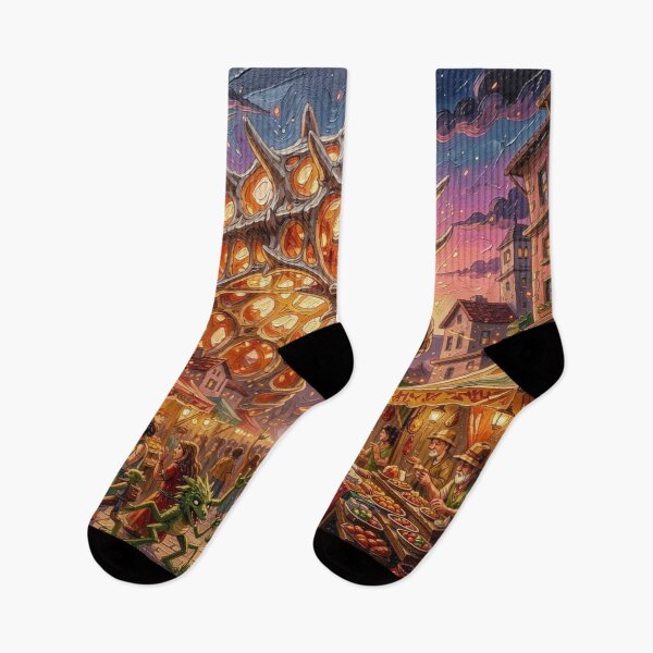 Item preview,  Impasto Style – Surreal Fantasy Marketplace beneath the Skeletal Dragon Arch designed and sold by FotoworldEdel.