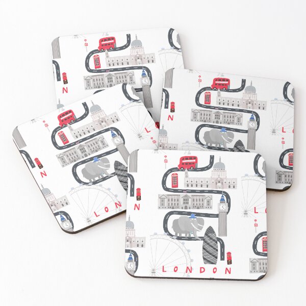 Item preview, London, Humorous Travel Poster with City Icons and Elephant Tourist designed and sold by Carla Daly.
