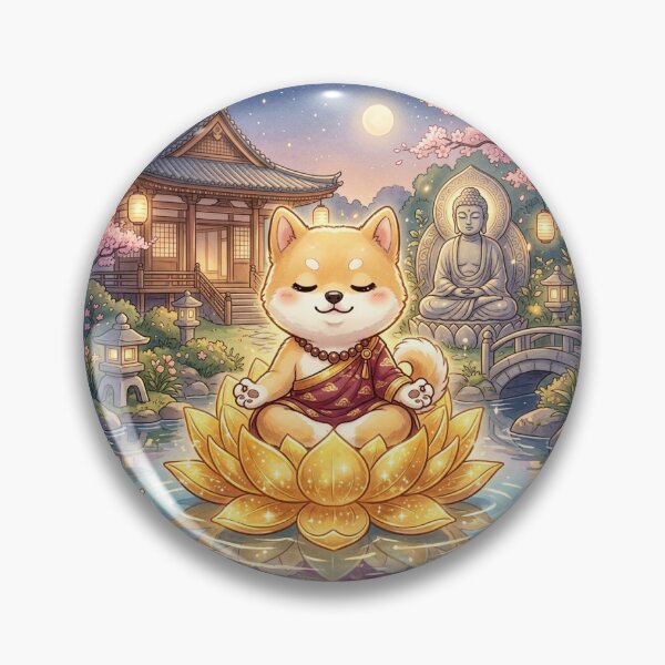 Item preview, Meditating Shiba Inu Dog on Golden Lotus Cute Chibi Style Japanese Spiritual Art designed and sold by uegi.