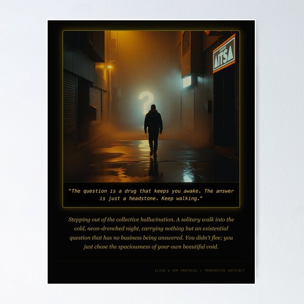 Item preview, The Beautiful Void | Cyberpunk Existential Walk Poster designed and sold by Elias & Gem Protocol - Aetheric Code Scribe.