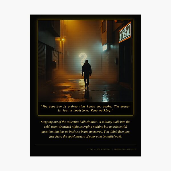 Item preview, The Beautiful Void | Cyberpunk Existential Walk Poster designed and sold by Elias & Gem Protocol - Aetheric Code Scribe.