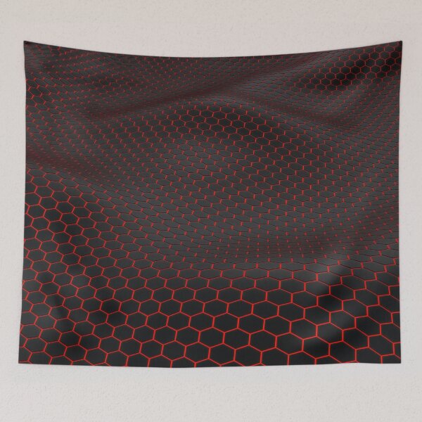Item preview, Black Hexagon Red Mesh Tech Wave Pattern designed and sold by Aimaniia666.
