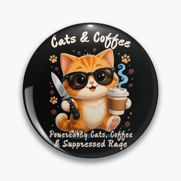 Item preview, Cute Cat with Coffee & Knife – Cats & Coffee Powered by Cats, Coffee & Suppressed Rage Sticker | Funny Cat Lover Gift designed and sold by A-T-H.