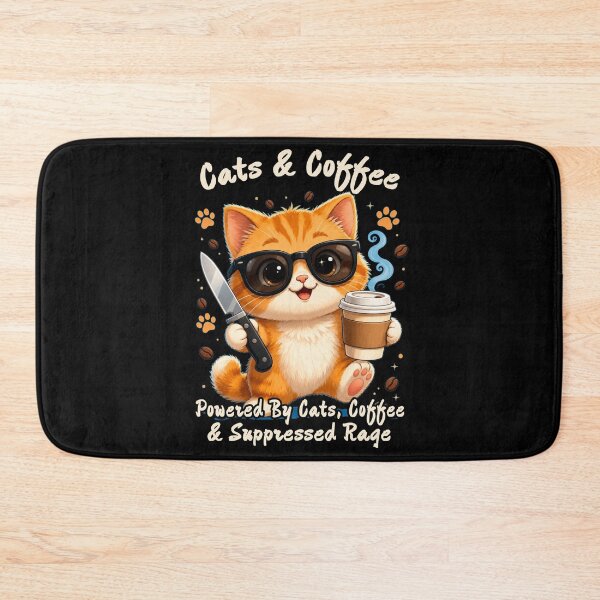 Item preview, Cute Cat with Coffee & Knife – Cats & Coffee Powered by Cats, Coffee & Suppressed Rage Sticker | Funny Cat Lover Gift designed and sold by A-T-H.