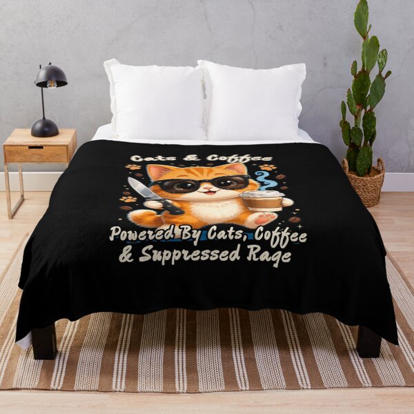 Item preview, Cute Cat with Coffee & Knife – Cats & Coffee Powered by Cats, Coffee & Suppressed Rage Sticker | Funny Cat Lover Gift designed and sold by A-T-H.