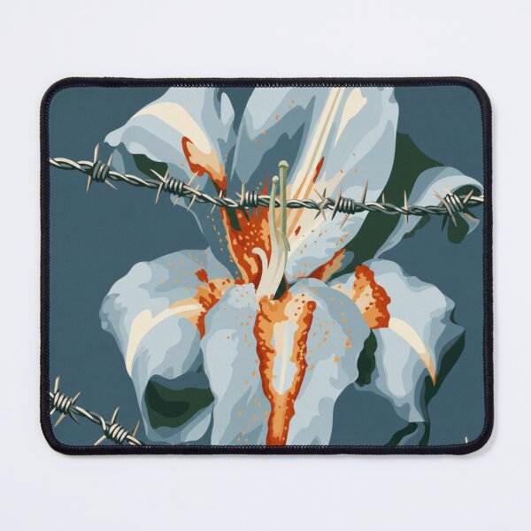 Item preview, Barbed Wire Lily Illustration | Surreal Floral Art | White Lily with Thorn Fence | Dark Botanical Artwork | Symbolic Nature Design designed and sold by minbadesign.