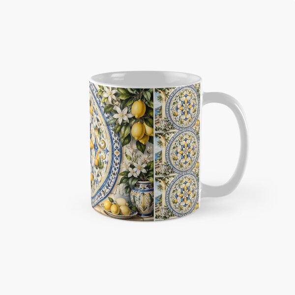 Item preview, Mediterranean Lemon Blossom Tile Pattern | Elegant Amalfi Coast Ceramic Mug Design designed and sold by Maulanarts Studio.