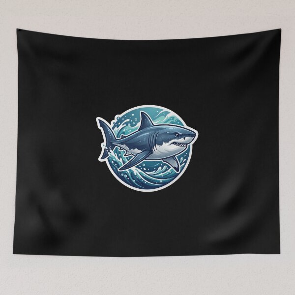 Item preview, Great White Shark Ocean Sticker | Fierce Shark Illustration | Marine Life Graphic | Ocean Waves Design | Shark Lover Gift designed and sold by Bhaskar Digital Art.