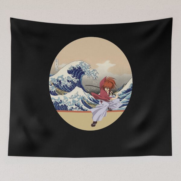 Item preview, Rouruni Kenshin in front the great wave of kanagawa Essential  designed and sold by penilopkgb.