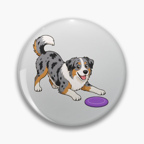 Item preview, Cartoon image of Cheerful Australian Shepherd with Frisbee. designed and sold by Stef Ringoot, cartoons and illustrations.