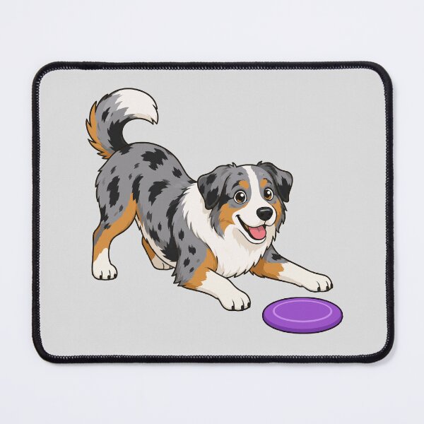 Item preview, Cartoon image of Cheerful Australian Shepherd with Frisbee. designed and sold by Stef Ringoot, cartoons and illustrations.