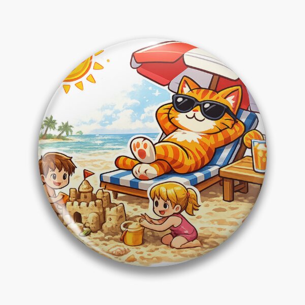 Item preview, Lazy Orange Beach Cat Relaxing Under a Sunny Umbrella designed and sold by SketchPalet.