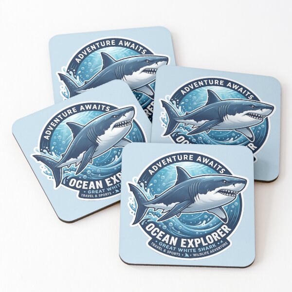 Aperçu de l'œuvre Autocollant Grand Requin Blanc Explorateur des Océans | L'aventure vous attend ! | Illustration Requin | Illustration Voyage et Vie Marine | Cadeau Faune Océanique créée et vendue par Bhaskar Digital Art.