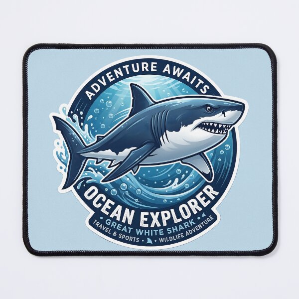 Item preview, Great White Shark Ocean Explorer Sticker | Adventure Awaits Shark Design | Marine Life Travel Graphic | Ocean Wildlife Gift designed and sold by Bhaskar Digital Art.