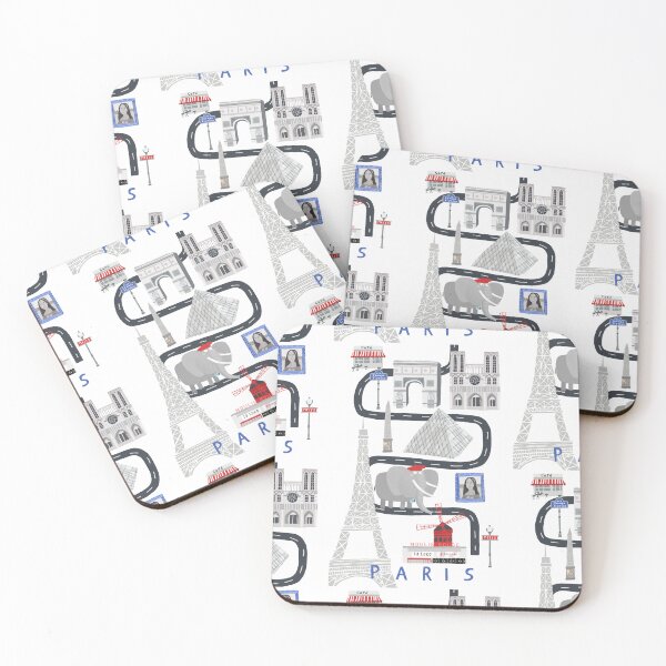 Item preview, Paris, Fance, Humorous Travel Poster with City Icons and Elephant Tourist designed and sold by Carla Daly.