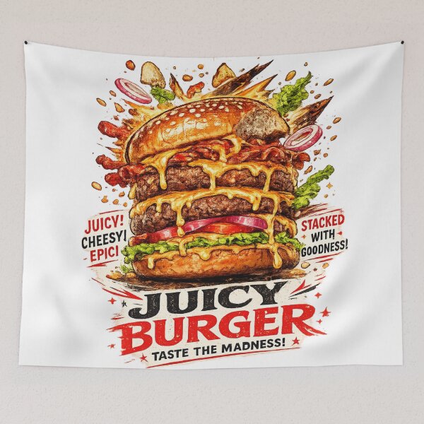 Item preview, Juicy Burger: Taste The Madness Explosive Flavor Cheeseburger designed and sold by irfanshikh.