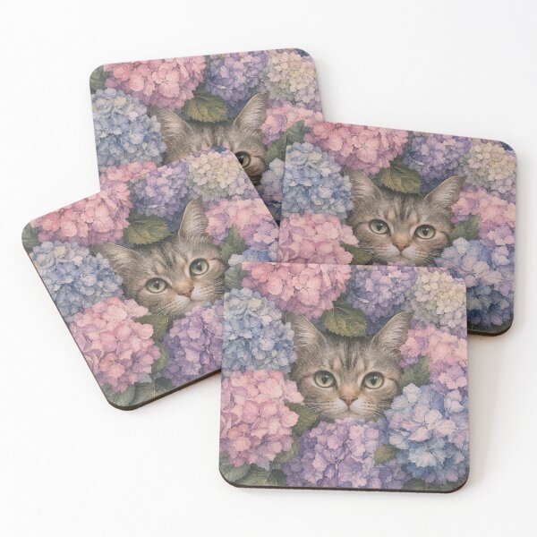Item preview, Tabby Cat Peeking Through Hydrangea Flowers designed and sold by ArcaneVisionArt.