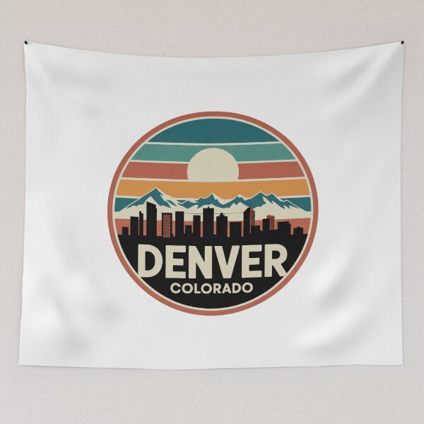 Item preview, Denver Colorado: Retro Sunset Skyline Badge designed and sold by CircinusStore.