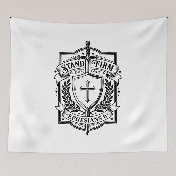 Item preview, Stand Firm Sword Crest | Ephesians 6 Christian Badge designed and sold by stylishdzign.