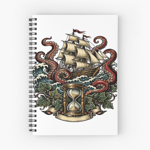 Item preview, Vintage Kraken Pirate Ship Tattoo Flash Art designed and sold by StickersHul.