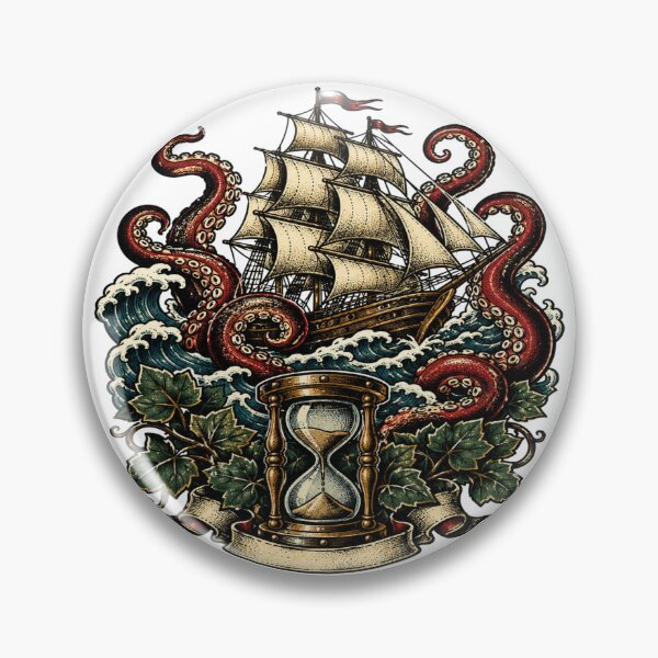 Item preview, Vintage Kraken Pirate Ship Tattoo Flash Art designed and sold by StickersHul.