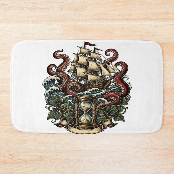 Item preview, Vintage Kraken Pirate Ship Tattoo Flash Art designed and sold by StickersHul.