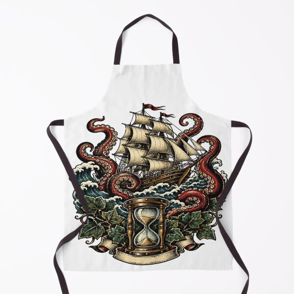 Item preview, Vintage Kraken Pirate Ship Tattoo Flash Art designed and sold by StickersHul.